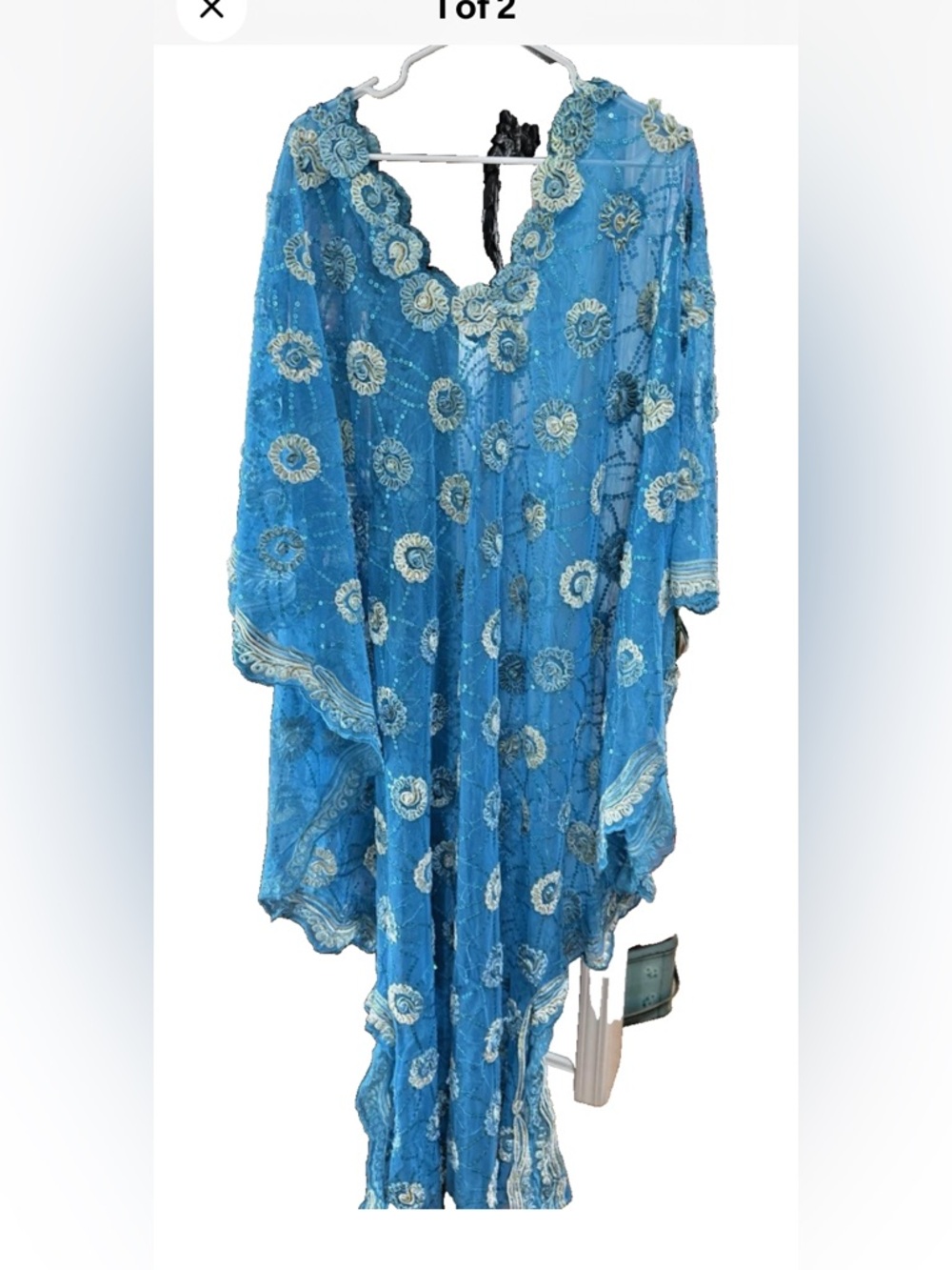 Decorative Blue Sequin Kaftan Loose Flowing Garment
